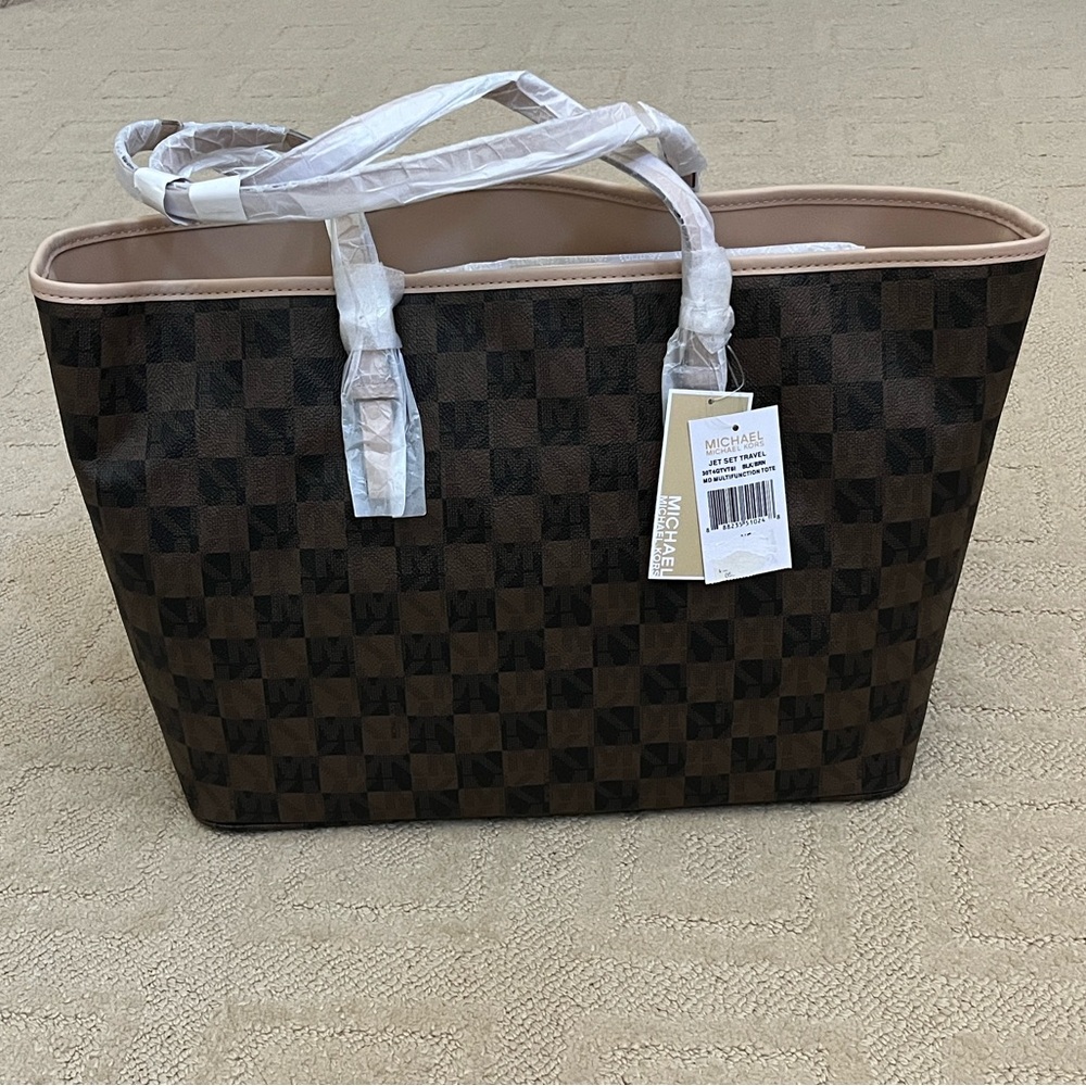 Michael Kors Brown Checkered Tote